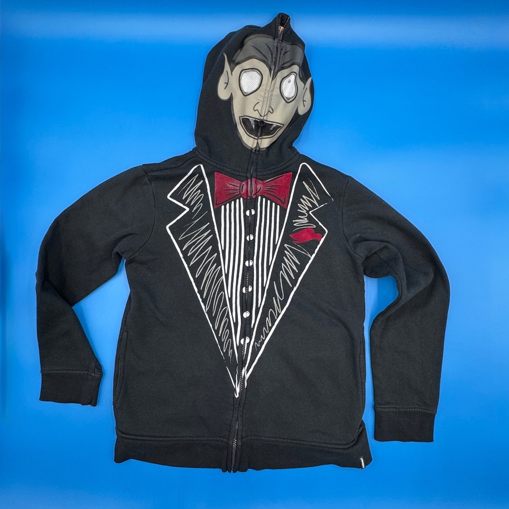 Tony Hawk Kids Black Vampire Tuxedo Graphic Full‎ Zip Hoodie Size L
